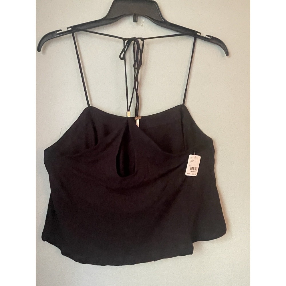 Free People Women's Long Weekend Knit Halter Tank Black Size XL NWT $58
